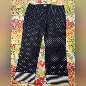 Boden Navy Polka Dot Cropped Pants with Striped Cuffs Size 18L
